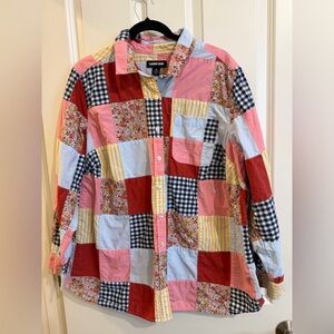 Lands end women’s patchwork button collared shirt. Size 1X